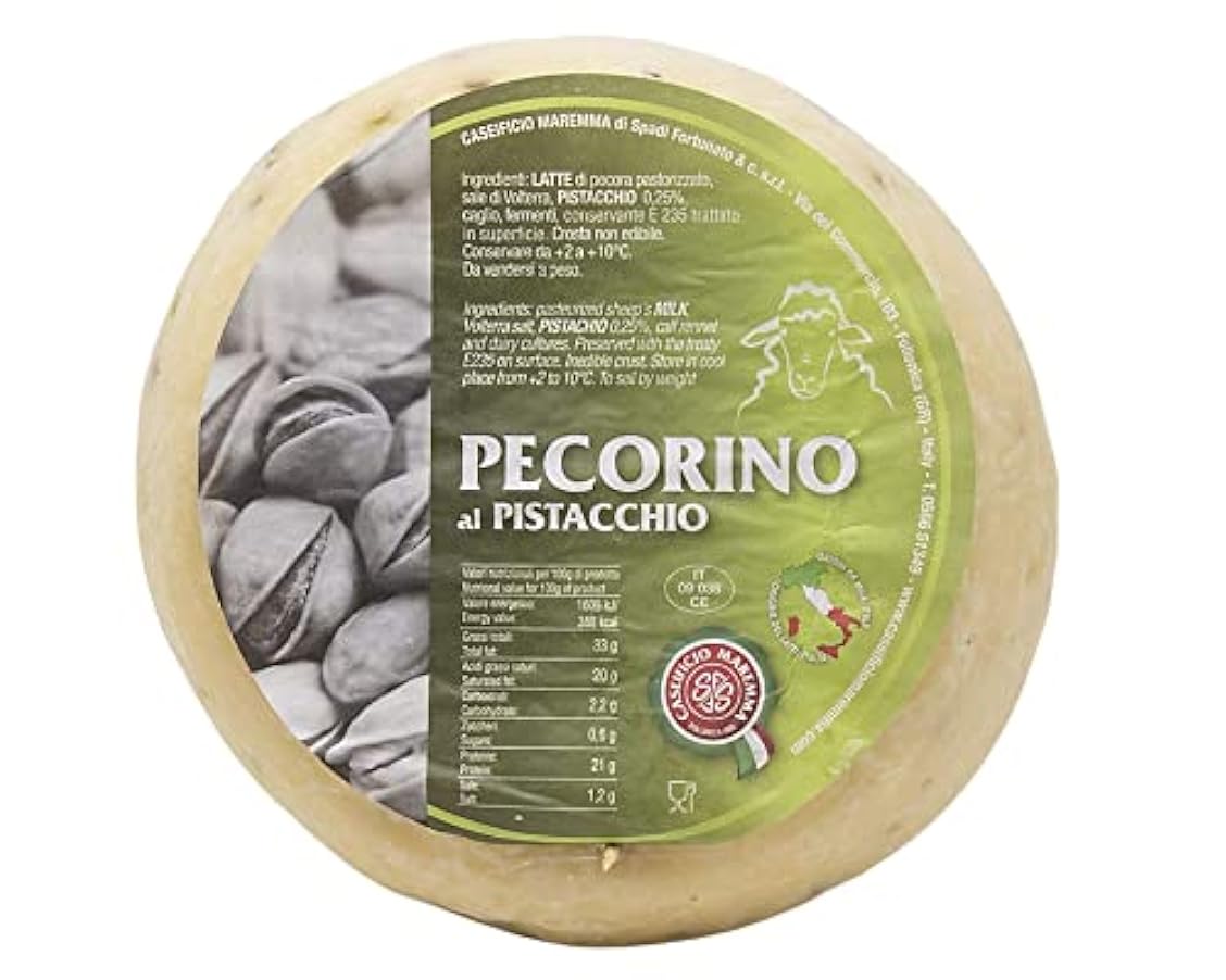 Pecorino al Pistacchio di Bronte | mezza forma sottovuoto da 0,6 kg | formaggio artigianale toscano | Salumificio Artigianale Gombitelli - Toscana 865721992