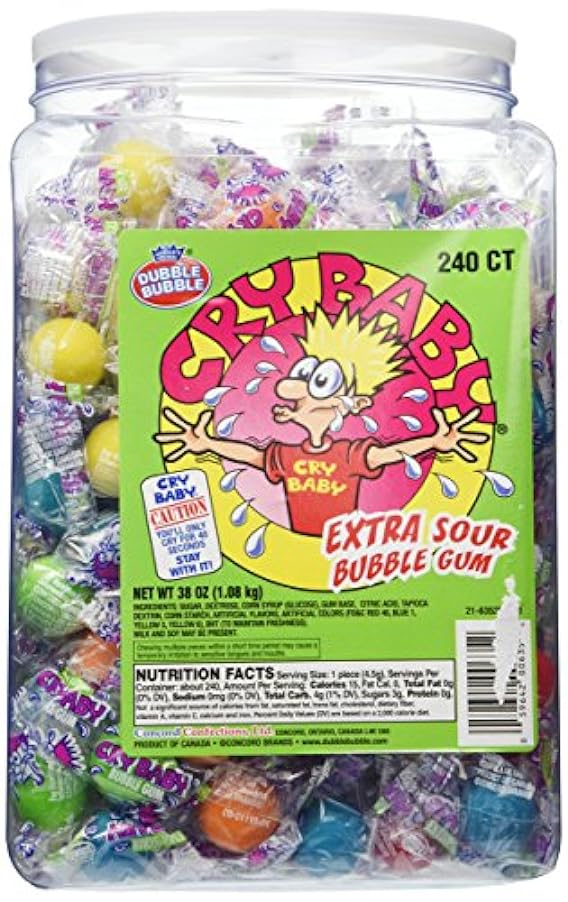 Cry Baby Extra Sour Bubble Gum 240ct. Tub, 38oz 8676044